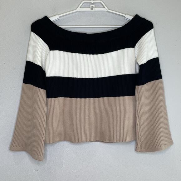 Le Lis Classic Stripe Off the Shoulder Sweater Womens Large Long Bell Sleeve NEW - Picture 4 of 8
